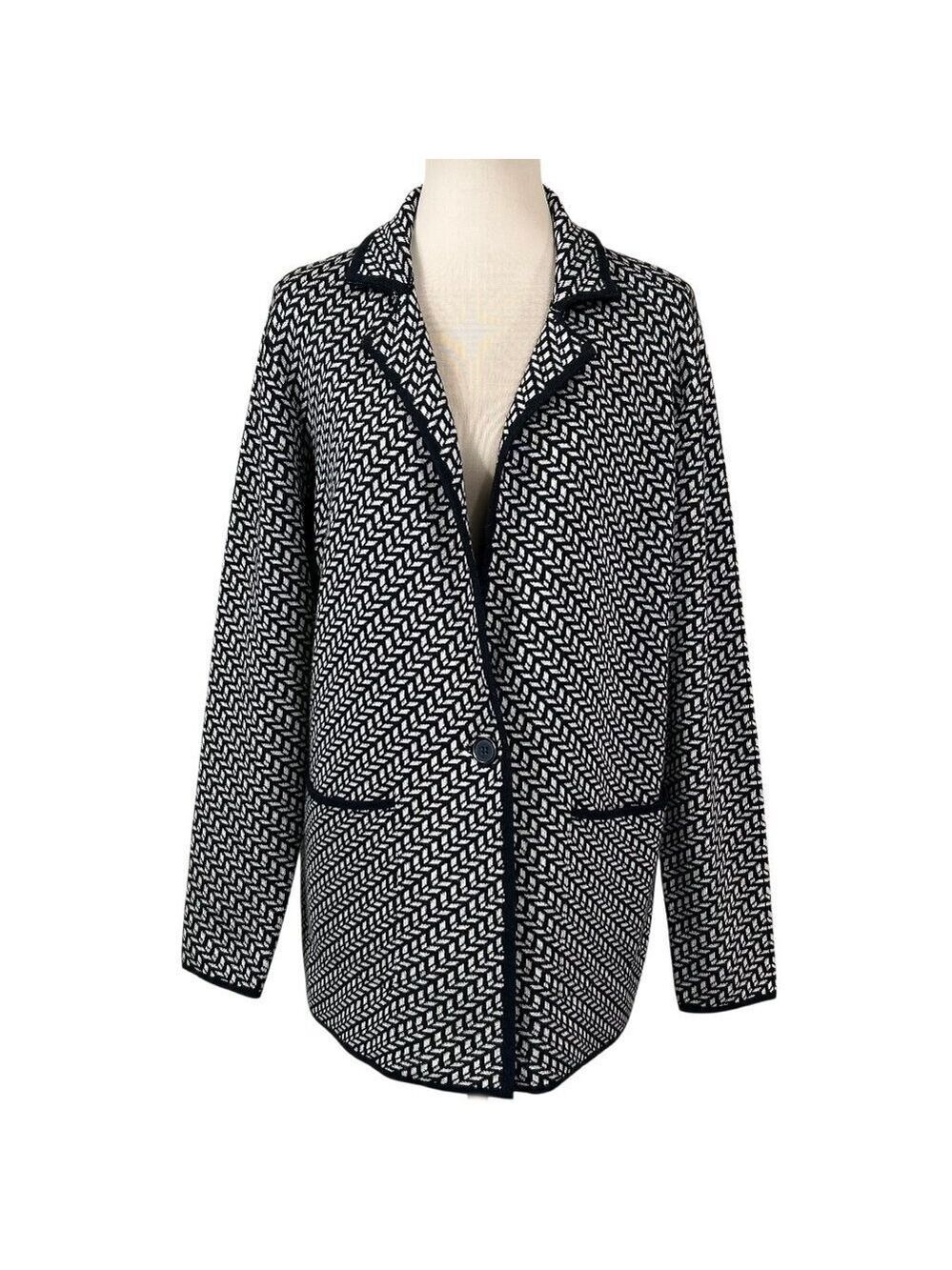 Max Studio Black Cream Herringbone Sweater Blazer Size M